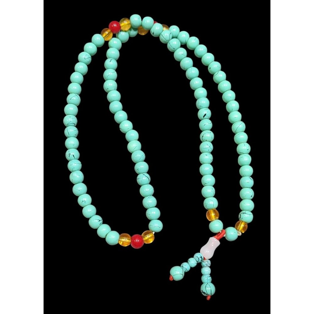 Bohemian Faux Turquoise Mala Meditation Bead Necklace